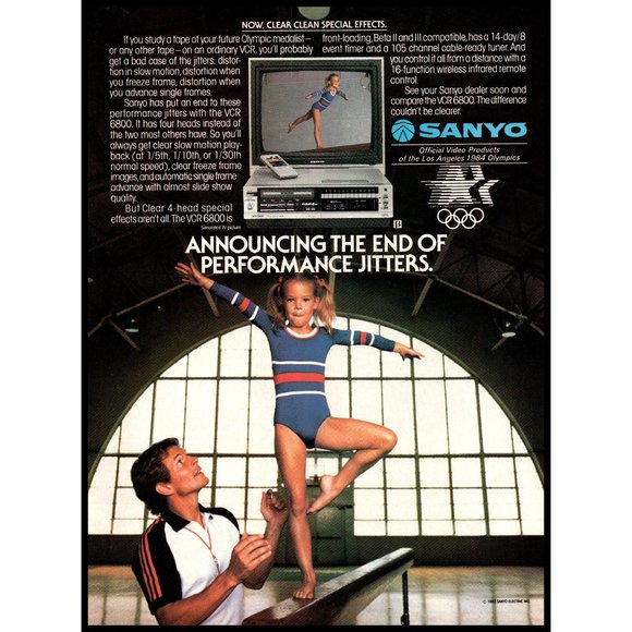 1983 Sanyo 6800 VCR Vintage Print Ad Olympic Sponsor Little Girl Balance Beam - Picture 1 of 1